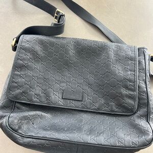 Gucci Embossed Black Messenger Bag